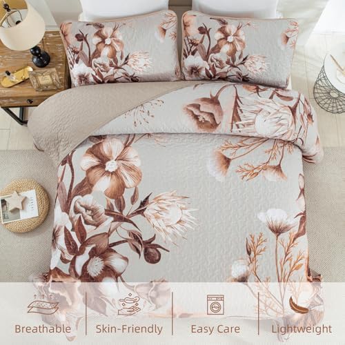 Drucon Boho Floral Quilt Set Queen 3 Piece