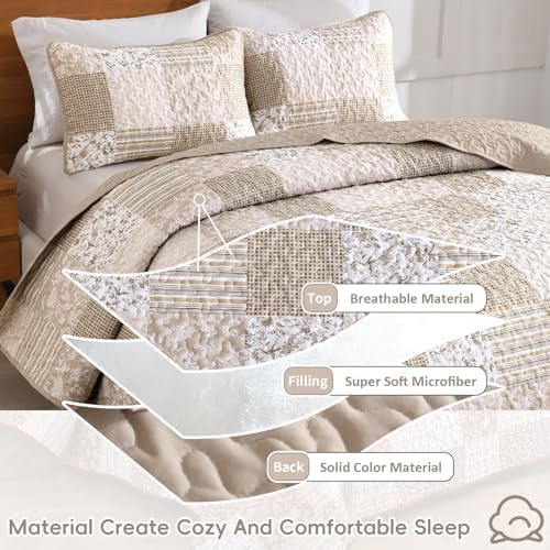 Mybedsoul Plaid Floral Quilt Set Queen Size 3 Pieces