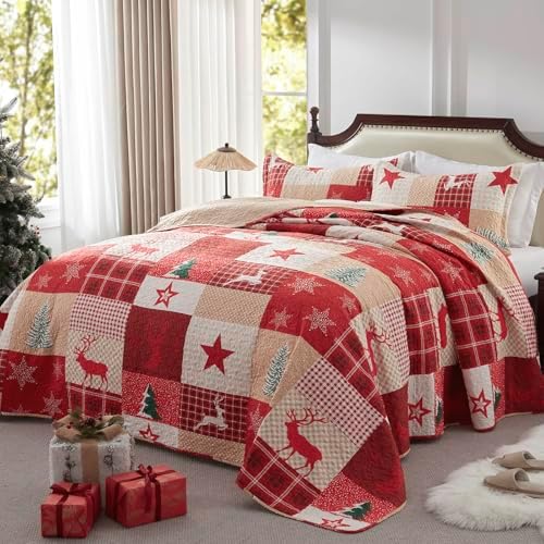 LEAONME Christmas Quilt Set 3-Piece King Size