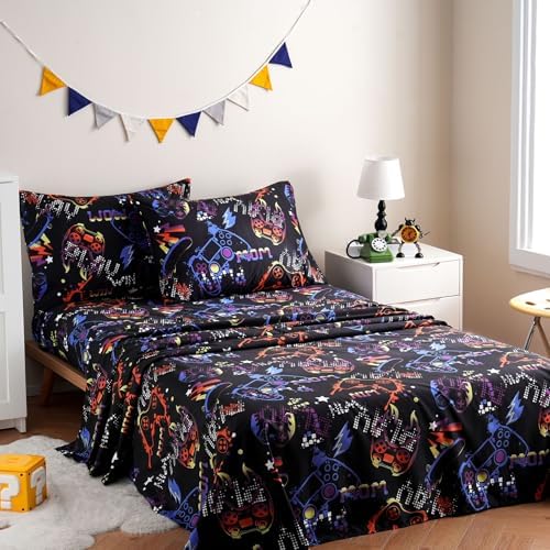 JSD Black Gaming Sheet Set Twin Size 3 Piece