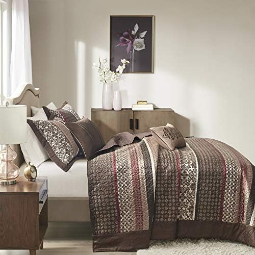 Madison Park Princeton Reversible Quilted Bedspread Set Queen 102x118 Red 5 Piece 1