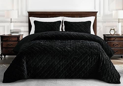 Chezmoi Lux Black Velvet Quilt King Set