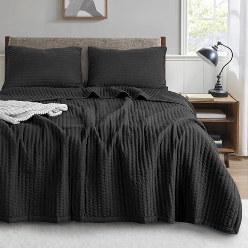 KASENTEX King Size Quilt Set - Stone Washed Black