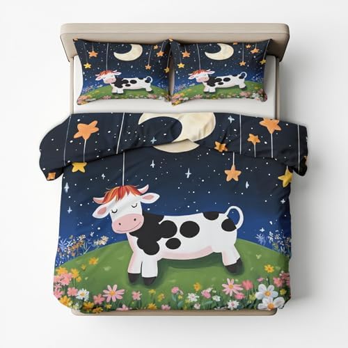 Kids Cow Duvet Cover Cal King Set with Zipper Ties
