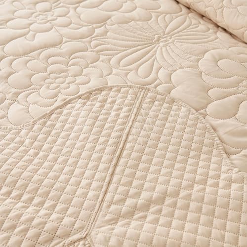 Cmfshape Oversized King Quilt Set 3 PCS - Floral Beige
