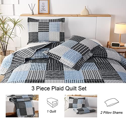 Ycosy Plaid Quilt Set Full Queen with 2 Pillow Shams