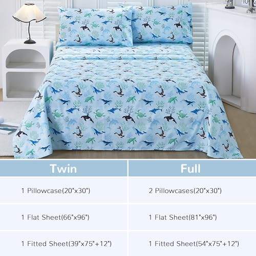 Viviland 3-Piece Kids Blue Ocean Twin Sheet Set