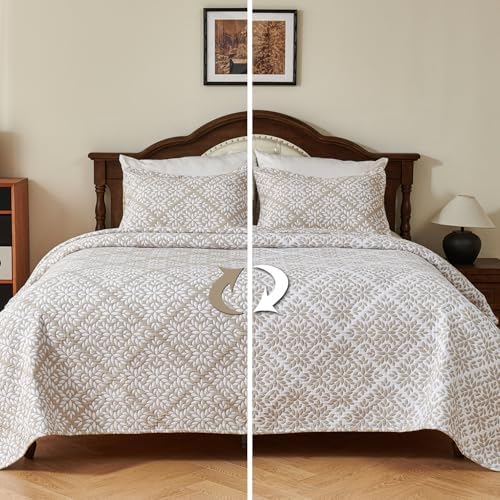 EVENHUG Reversible Leaf Cotton Quilt Set King Size