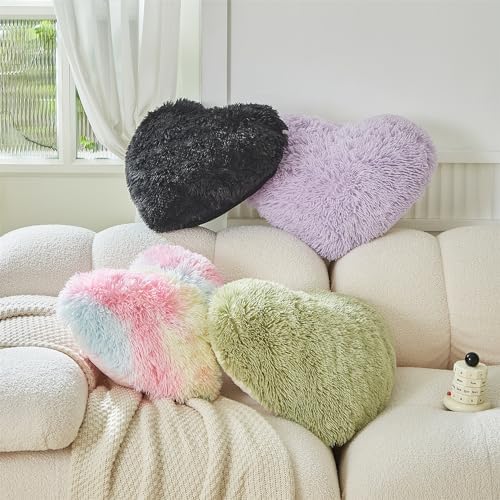 MOOWOO Fluffy Heart Pillow Faux Fur Throw Cushion 40x40cm