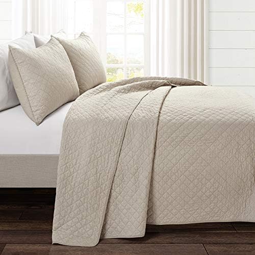Lush Decor Ava Diamond Quilt Set - King - Neutral