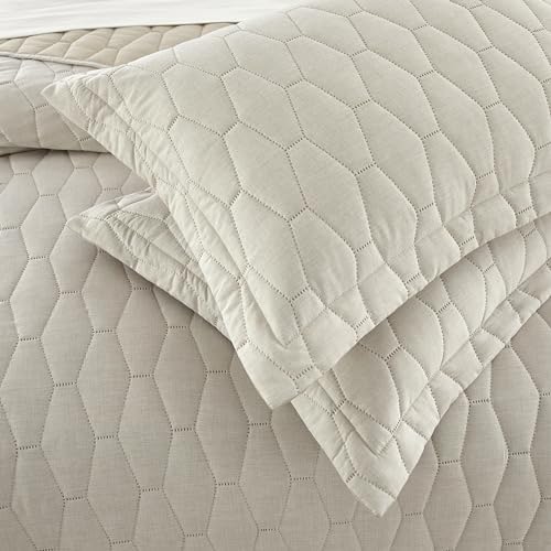 Chic Home Nyla 3 Piece Queen Quilt Set - Beige Hexagon Pattern