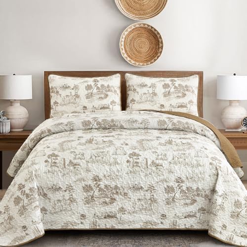 Drucon Khaki Quilt Set King Size - 3 Piece Farmhouse Bedding