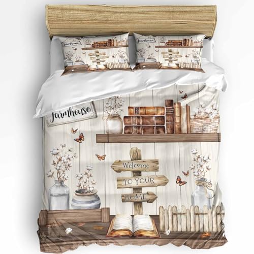 Boanket 3-Piece Queen Size Farmhouse Duvet Cover Set with Zipper