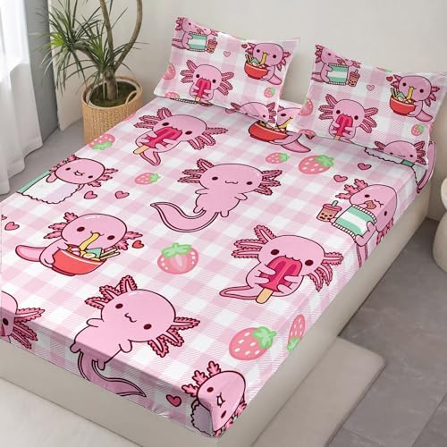 HOSIMA Pink Axolotl Fitted Sheet Set Twin Size 1