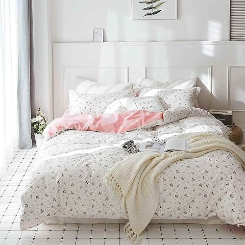 Faincy Floral Twin Comforter Set - Pink White Pattern 2PC