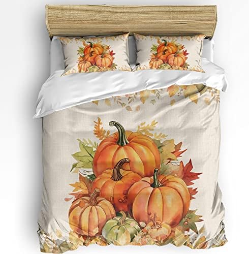 Boanket Orange Pumkins 3-Piece Fall Duvet Set Queen Size