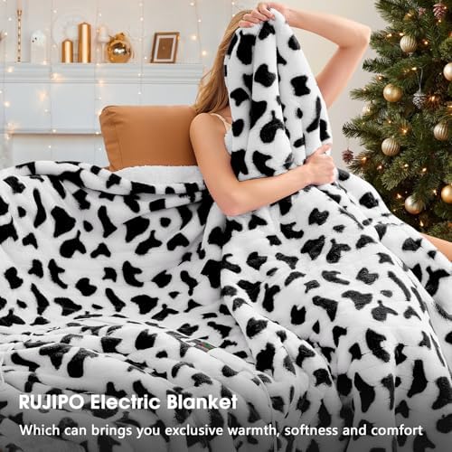 RUJIPO Cow Print Heated Electric Blanket Twin