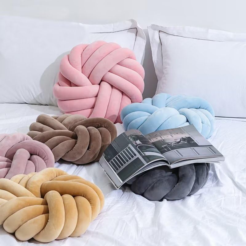 Youjiayi Velvet Knot Pillow Ivory 14x14 Inches