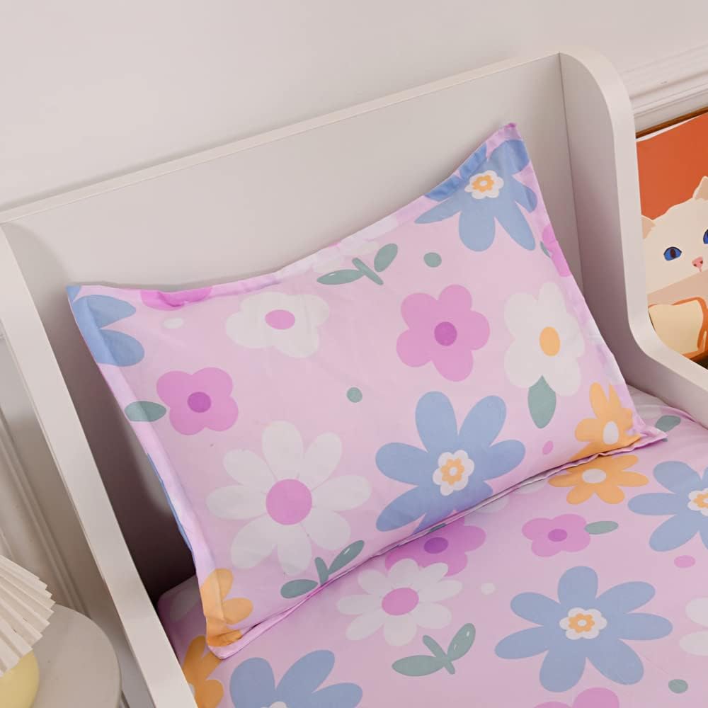 KWLOVER 2PC Purple Flower Print Bed Sheet and Pillowcases Set