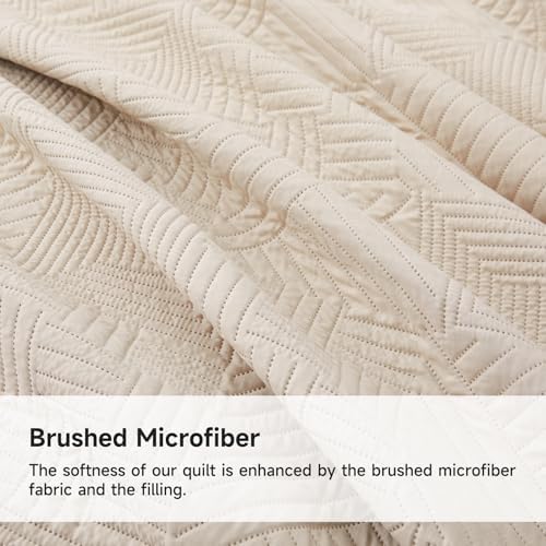 Lavsiry Beige Quilt Set with Pillow Shams 3 Piece King Size