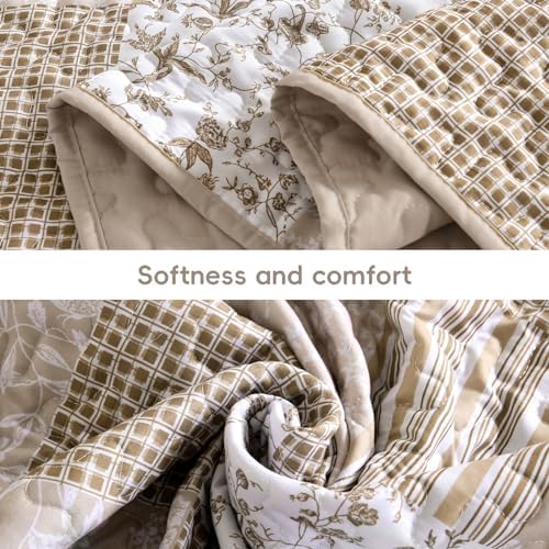 Mybedsoul Plaid Floral Quilt Set Queen Size 3 Pieces