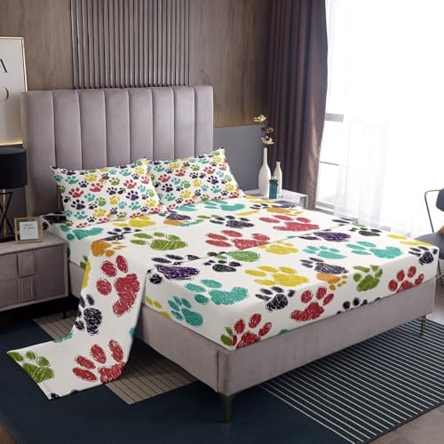 Feelyou Pup Dog Paw Print Sheet Set King Size