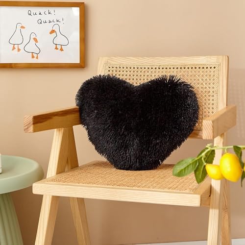 MOOWOO Fluffy Heart Pillow Faux Fur Throw Cushion 40x40cm
