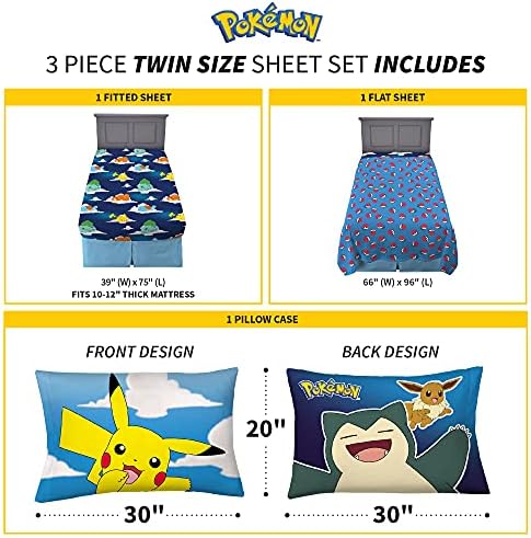 Pokemon Anime Kids Bedding Microfiber Sheet Set Twin