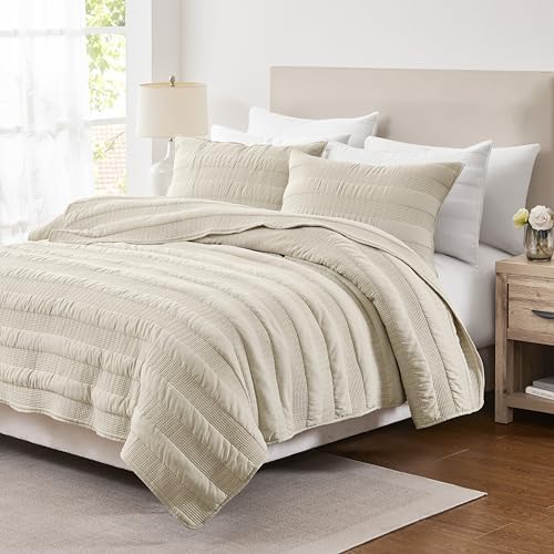 HomeSerene Beige Striped King Quilt Set