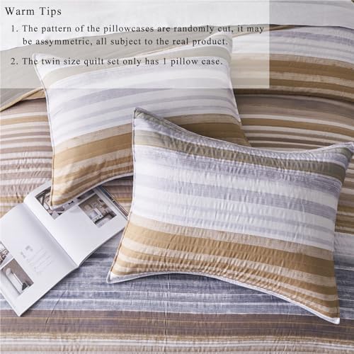 KAKIJUMN Twin Quilt Bedding Set with Patchwork Stripes