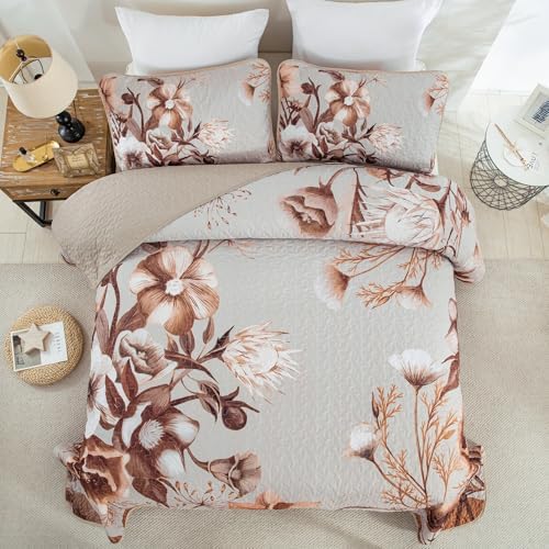 Drucon Boho Floral Quilt Set Queen 3 Piece