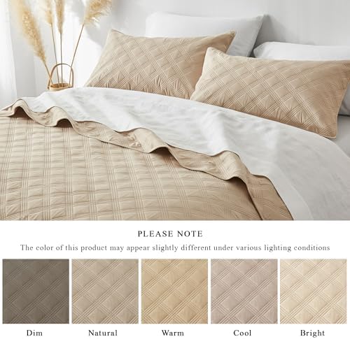 Inron Quilt Set Queen Size Beige Microfiber 1