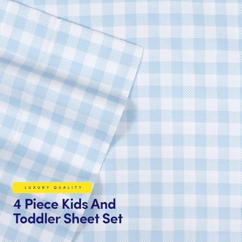 1500 Supreme Kids Bed Sheet Set - Blue Gingham