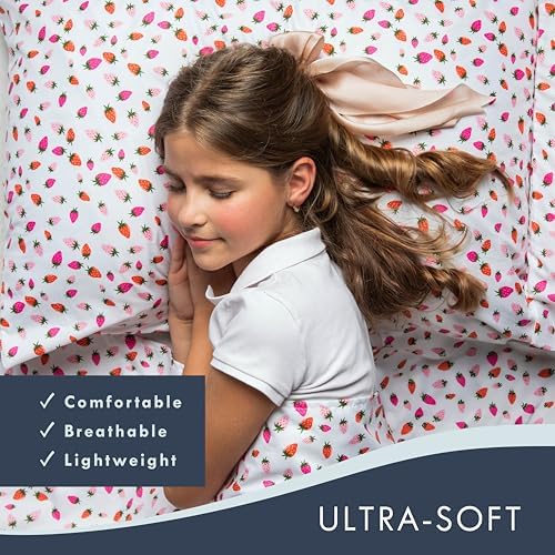 Strawberries Kids Full Size Bed Sheet Set 4 Piece