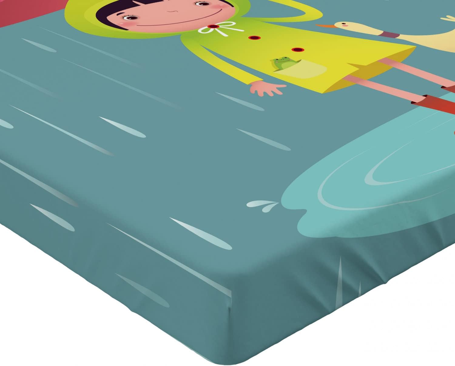 Ambesonne Rain Fitted Sheet with Duck Friend