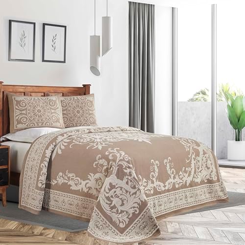 Superior Cotton Blend 3-Piece Bedspread Set Queen Taupe