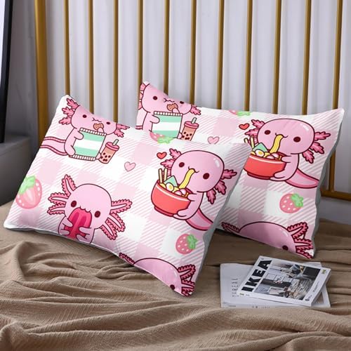 HOSIMA Pink Axolotl Fitted Sheet Set Twin Size 1