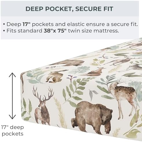 Pobi Baby Premium Twin Sheet Set with Pillowcase - 3 PC Wildlife Animal Pattern