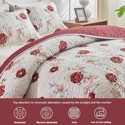 Shxime Floral Quilt Set 3 Pieces Queen Size