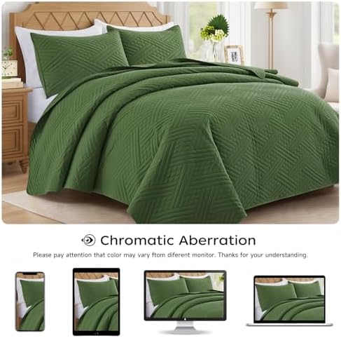 Lavsiry Olive Green Quilt Set Queen Size 3 Piece