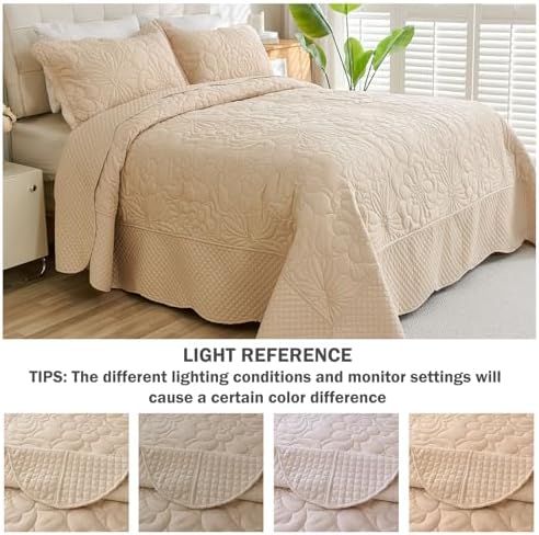Cmfshape Oversized King Quilt Set 3 PCS - Floral Beige