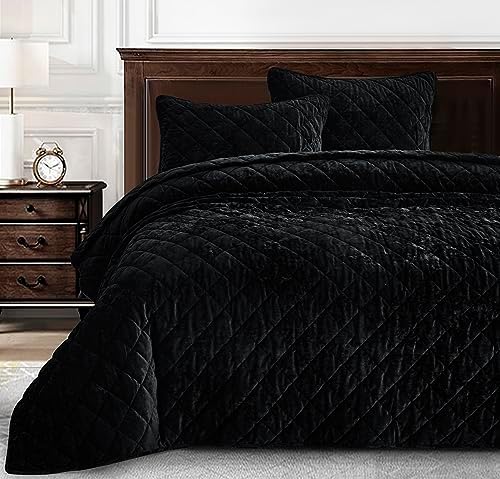 Chezmoi Lux Black Velvet Quilt King Set