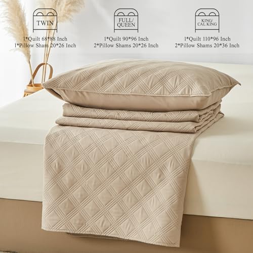 Inron Quilt Set Queen Size Beige Microfiber 1