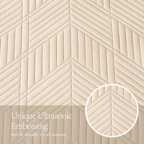 Davulos Reversible Microfiber Quilt Set Beige