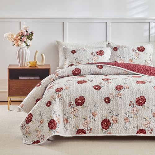 Shxime Floral Quilt Set 3 Pieces Queen Size