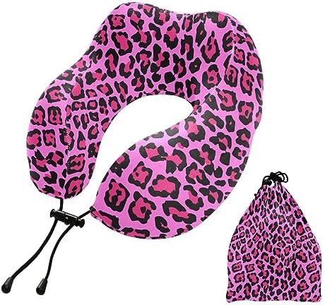 Sletend Pink Leopard Print Travel Neck Pillow
