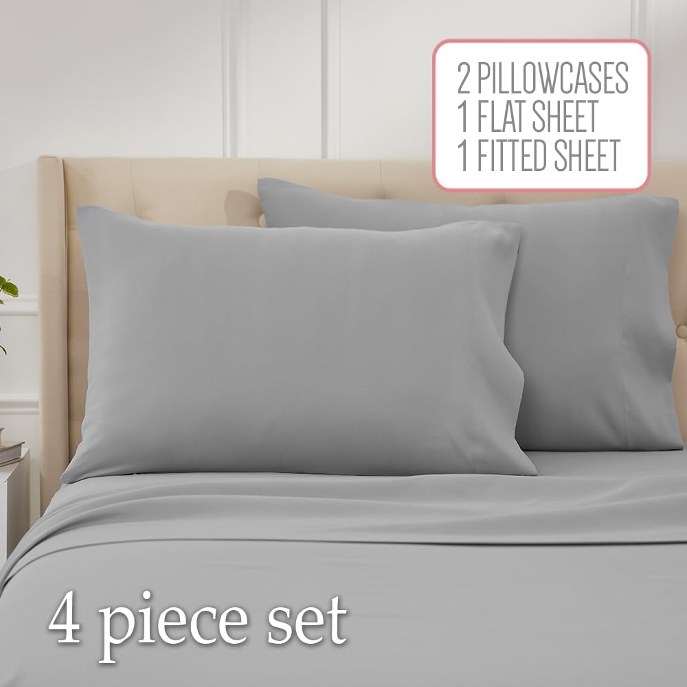 lalaLOOM Soft Gray Queen Sheet Set 4 Piece Microfiber Linen