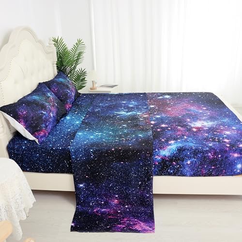 Kxry Galaxy Fitted Sheet Set for Boys Kids Teens