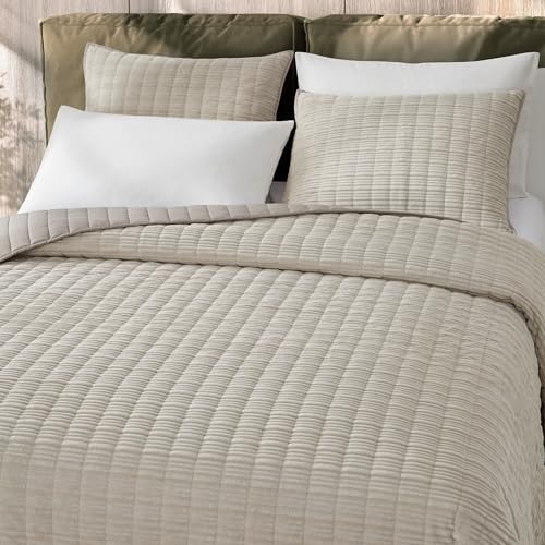 SHALALA Corduroy Quilt Queen 3-Piece Set Striped Bed Cover