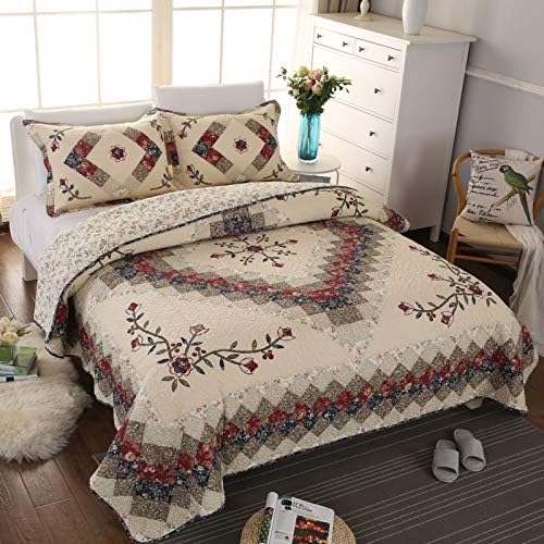 Jameswish Floral Patchwork Quilt Set Queen Size 1